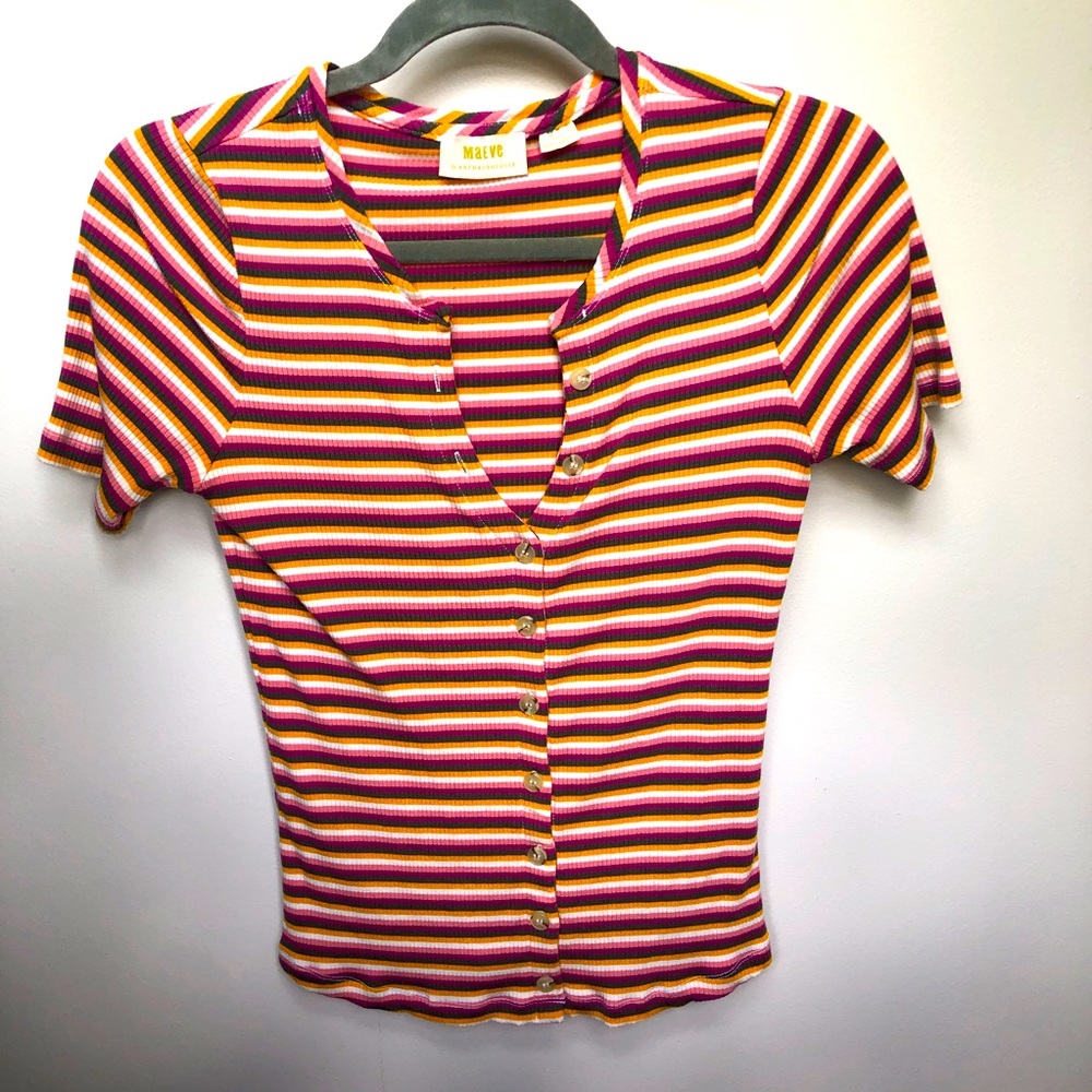 Anthropologie Multi-Striped Short-Sleeve